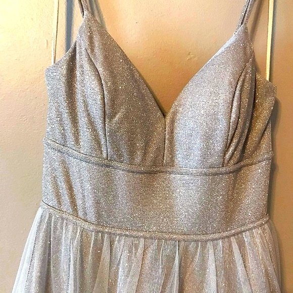 City Trianges Prom Dress, Silver - Picture 3 of 12